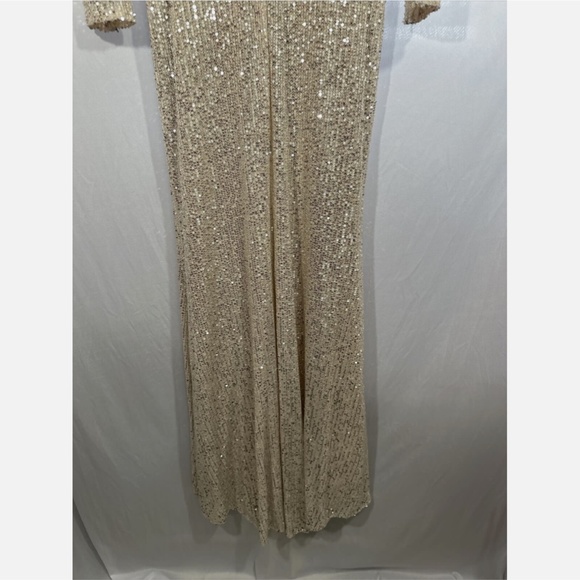 NWT $398 IEENA for Mac‎ Duggal [ 4 ] Sequin Faux Wrap Gown in Silver Nude - Picture 14 of 14